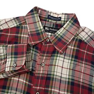 Vtg Burberrys Shirt Mens Large‎ Red Plaid Cotton Long Sleeve Pocket Made in USA